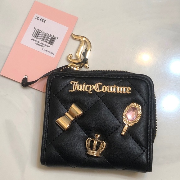 Juicy Couture Liquorice Juicy Girls Only L-Zip Card Case Wallet Fixed Charms NWT - Picture 1 of 16